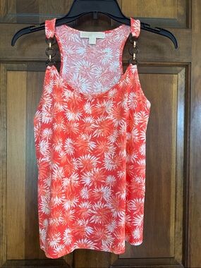 NWOT Michael Kors Coral-White Floral Tank with Chain-Link Straps, XS